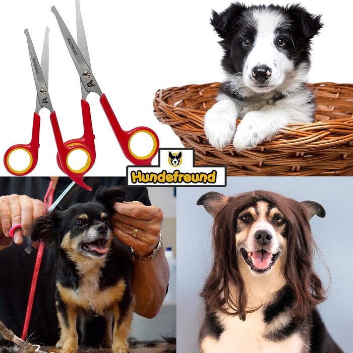 Ножиці для собак Hundefreund - Набір з 2 ножиць для грумінгу собак - Ножиці для грумінгу собак з нержавіючої сталі із заокругленими кінчиками - Ідеально підходить для догляду за лапами та стрижки шерсті