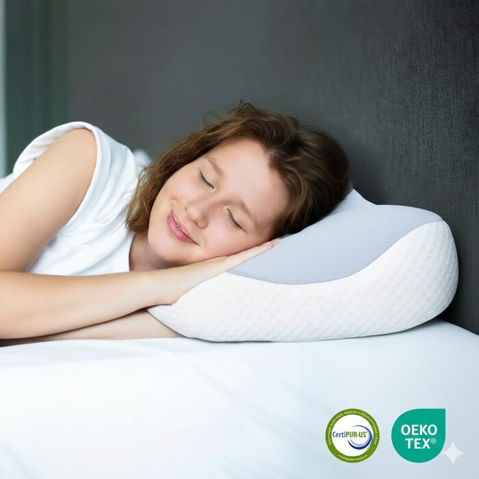 Подушка з піни з ефектом пам&39яті, ортопедична подушка для шиї для полегшення болю в шиї - ергономічна подушка для підтримки шиї для сну на боці та спині, висота 8/11 см, ідеально підходить для вузьких плечей, сертифікована Oeko-TEX