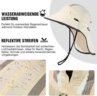 Сонячний капелюх TOP-EX L/XL з хвостиком для жінок, із захистом шиї, захистом від ультрафіолету, широкими полями, водонепроникний та складний, 96553Бежевий SM