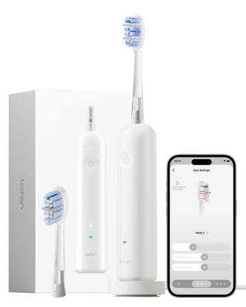 Звукова зубна щітка з 6 режимами чищення та акумулятором на 70 днів, 60 осциляції, контроль тиску, 2 інтелектуальні насадки (ABS Білий)