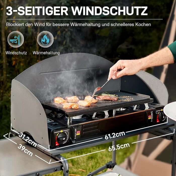 Складана кемпінгова кухня Ever Advanced з вітровим скло, складна кемпінгова шафа з 3 стільницями, сумка для зберігання, складна кухня з сумкою для перенесення, підходить для кемпінгу, саду, каравану, сім&39ї