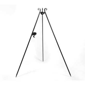 Поворотний штатив для гриля Cook King з комплектом рукоятки та ланцюга Складана сталева рама Чорний Регулювання висоти за допомогою рукоятки Для вогнища або багаття Ручна робота в Європі Висота 180 см