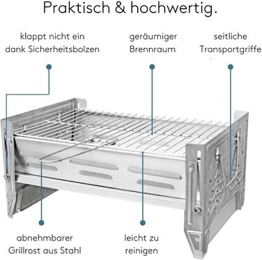 Кемпінговий гриль VENTON 26,8 x 40,2 x 19,8 см (Д x Ш x В) Складаний та портативний міні-гриль Практичний дорожній гриль зі знімною решіткою для гриля Міцний складаний гриль з нержавіючої сталі Портативний гриль для вулиці