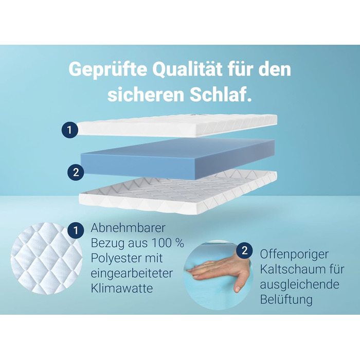 Ліжко ABC - Матрац для дітей та підлітків - 90x200 см - Спеціальний рівень жорсткості та сертифікація Oeko-TEX - Оптимальна гігієна завдяки знімному та пральному поліестеровому чохлу - Доставка посилкою Білий 90 x 200 см