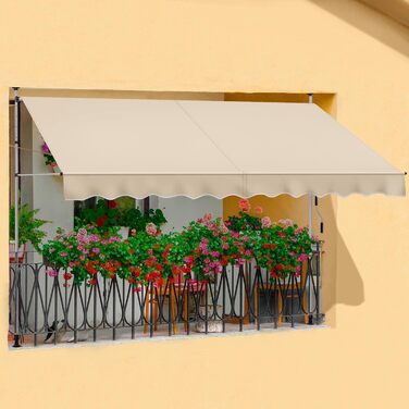 Тент Yaheetech із затискачем, шириною 300 см, для балкону, з ручним приводом, захистом від сонця без свердління, регульованою висотою та каркасом, бежевий, бежевий, 300 см