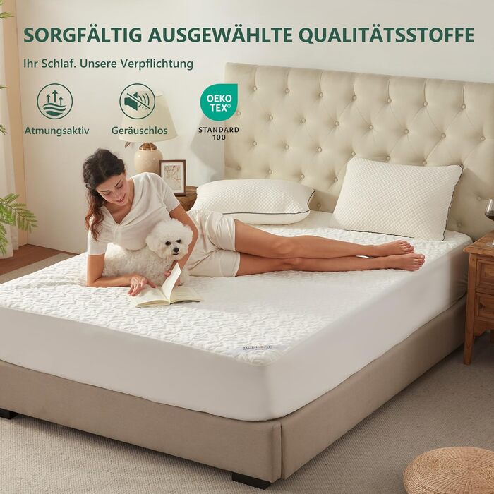 Наматрацник BEDLORE 180x200 см, водонепроникний дихаючий наматрацник з глибокими кишенями 40 см, сертифікований Oeko-TEX, тихий та еластичний (білий) Білий 180x200 см