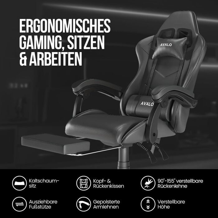 Ігрове крісло Avalo - Ергономічне офісне крісло, регульоване - Ігрове крісло - Чорне