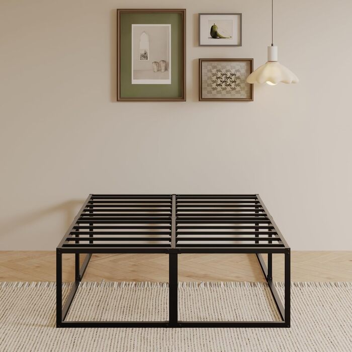 Двоспальне ліжко заввишки 46 см 120x200 см, міцне металеве ліжко зі сталевими ґратчастими опорами, великий простір для зберігання під каркасом ліжка, безшумне, легке складання, чорний колір 120 x 200 см