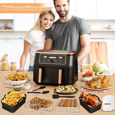 Аксесуари для фритюрниці VIRIECH Ninja, багаторазові аксесуари для подвійної фритюрниці з 8 частин, двокамерна силіконова форма для фритюрниці для Ninja Foodi AF400EU AF500EU та більшість двозонних фритюрниць