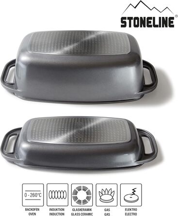 Лита алюмінієва жаровня з кришкою 40x22 см, 5,6 л Індукційна духовка безпечна для всіх типів плит, кришку можна використовувати як