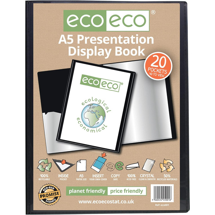 Презентаційна книга eco-eco 50 Recycled 40 Pocket Black Color, eco008, чорно-чорний (A5, універсальний, A5)