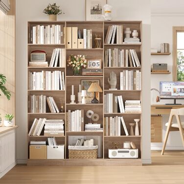 Книжкова шафа FirFurd 188 см, полиця з 17 відділеннями, книжкова шафа, окремостояча полиця, полиця для зберігання, для вітальні, офісу, кабінету, 149 x 23,5 x 188 см, дуб