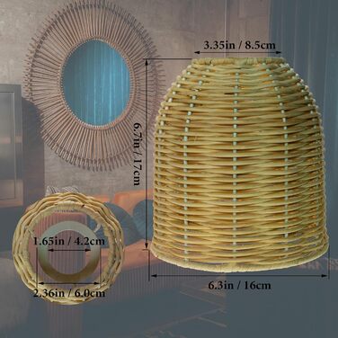 Абажур Підвісний абажур Вінтажний ротанг плетена люстра Абажур Світловий чохол для вітальні Спальні Готель Ресторан Набір з 2 шт.