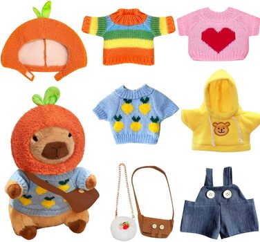 Плюшева іграшка капібара з одягом та аксесуарами, 23 см м&39яка іграшка капібара, мила плюшева капібара, плюшева іграшка капібара-одягальник з капелюхом, 4 предмети одягу, 2 кишені, штани для дітей, дівчаток, хлопчиків