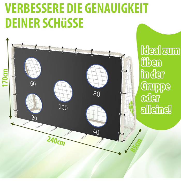 Футбольні ворота зі щитом 240 см x 170 см Високоякісні дитячі футбольні ворота з сіткою, щитом та шипами Підходять для будь-якої ситуації