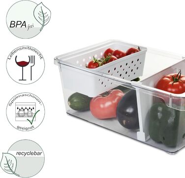 Органайзер для холодильника 37x23x14,5 см Прозорий з ручкою - Акрилова коробка для зберігання Організатор для холодильника Коробка для холодильника без BPA Комори Шафа для зберігання Прозора кухонна шафа Коробка 6 коробок, 6 шт.