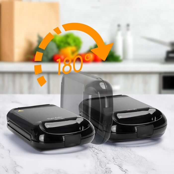 Бутербродниця Bruno 3 в 1, вафельниця, деко для випічки, 1200 Вт, для 4 сендвічів, знімний піддон з антипригарним покриттям, поворот на 180 для швидкого та рівномірного випікання, без бісфенолу А