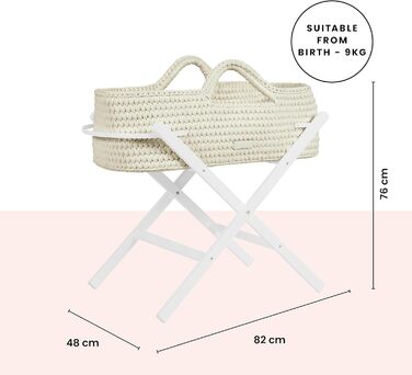 Дитяче ліжечко Ickle Bubba Nova Crochet з розкладною підставкою підходить для дітей від народження до 9 кг, компактне та легке, включає м&39який матрац, ідеально підходить для денного сну вдома або під час подорожей (Хмара/Білий)
