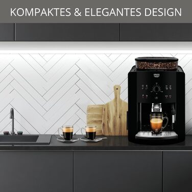 Повністю автоматична кавоварка Krups EA8110 Arabica Quattro Force 1450 Вт Ємність резервуара для води 1,8 літра Тиск насоса 15 бар 3 температури та 3 налаштування помелу елегантний дизайн Чорний Чорний Сингл