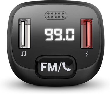 Автомобільний FM-передавач для автомобіля (Bluetooth, microSD, USB, MP3, голосовий асистент, гучний зв'язок), чорний