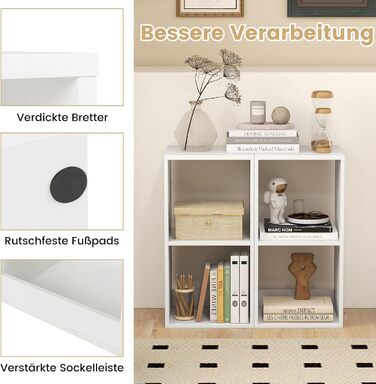 Книжкова полиця COSTWAY з 2 відділеннями, кубічна полиця, окремостояча полиця, відкрита полиця, полиця для зберігання для вітальні, кабінету, офісу, сучасна, біла, 2 відділення (35 x 33 x 69,5 см)