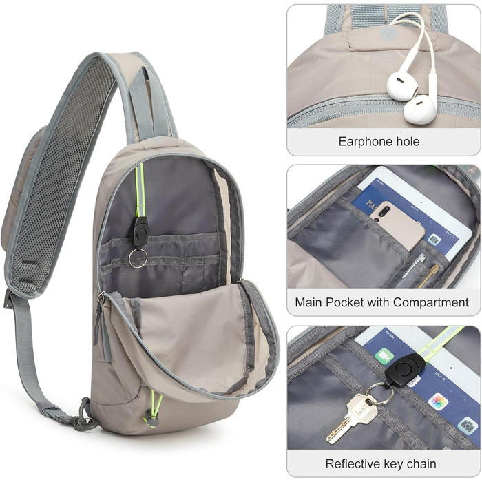 Сумка через плече G4Free, рюкзак через плече з передньою кишенею з блокуванням RFID, рюкзак для походів, нагрудна сумка для жінок, чоловіків, сірий