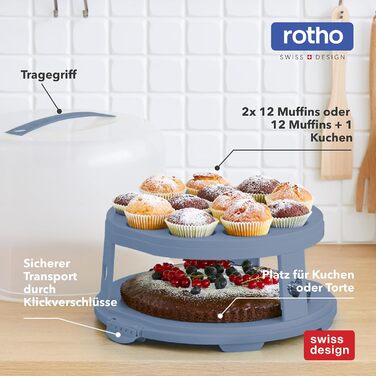 Контейнер для тортів Rotho Fresh високий з піддонами, харчовий пластик (PP) без BPA, рожевий, (35.5 x 34.5 x 26.0 см) Рожевий/Прозорий