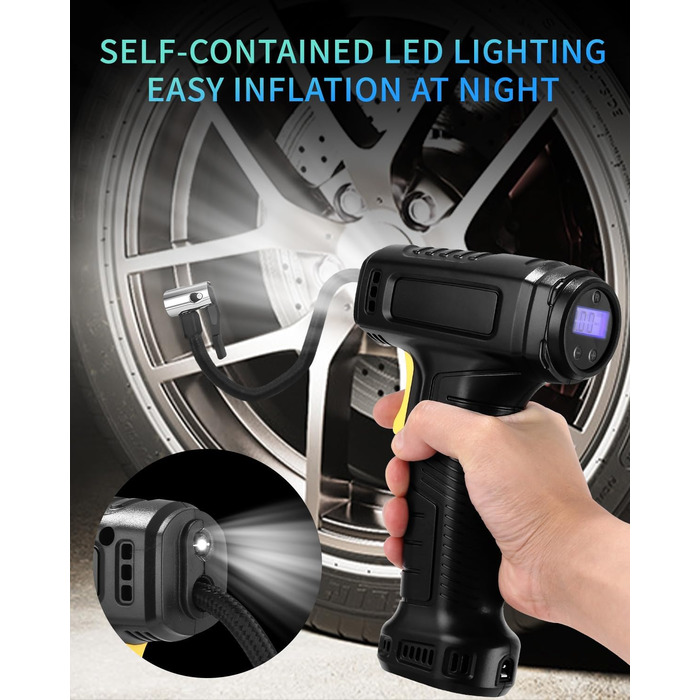 Електричний повітряний насос, автомобільний компресор, 154x73x52 мм, 10.3 бар / 150 PSI, ABS-пластик, сріблясто-сірий/чорний