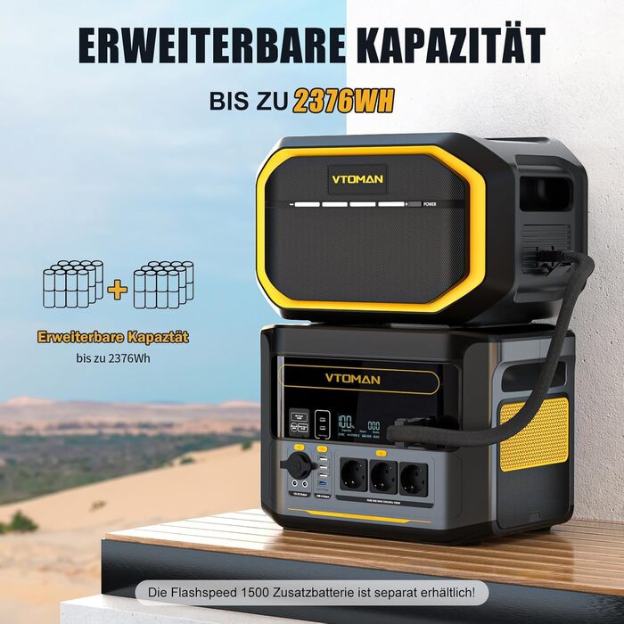 Портативна електростанція VTOMAN 1000 Вт (пік 2000 Вт), сонячний генератор LiFePO4 потужністю 828 Втгод, швидка зарядка 0-80 за 1 годину, можливість розширення до 2376 Втгод, вихід USB-C потужністю 100 Вт для надзвичайних ситуацій, кемпінгу, подорожей, ав