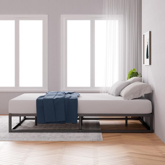 Ліжко Zinus Joseph 135 x 190 см - Висота 25 см з місцем для зберігання під ліжком - Каркас ліжка-платформи з металу з дерев&39яними тримачами для ламелей - Чорний 135x190 см Срібний