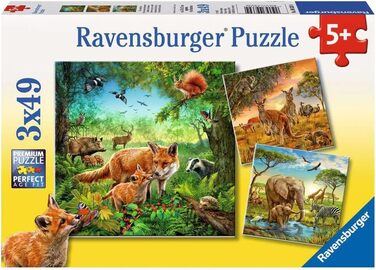 Дитячий пазл Ravensburger - 09330 Тварини Землі - Пазл для дітей від 5 років, 3x49 елементів, жовтий