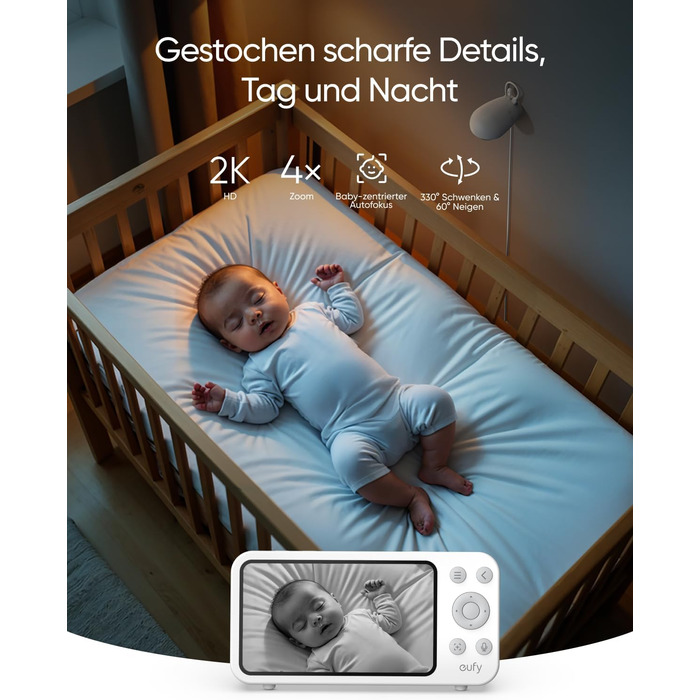 Радіоняня з камерою E20, додаток і офлайн-контроль, 2K HD, ультрачітке нічне бачення, функція повороту-нахилу, 4 шт. зум, мобільна