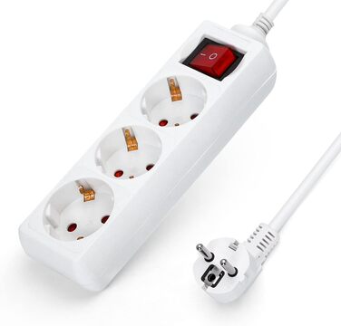 Триконтактний подовжувач Aigostar з вимикачем, настільна розетка, замок від дітей, кабель 5 м, білий