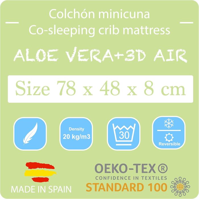 Матрац PEKITAS для дитячого ліжка, 48 x 78 см, товщина 8 см, гібридний, двосторонній, знімний чохол, можна прати, жорсткий, міцний, дихаючий, захист від задухи, дитяче ліжко, ліжко для немовлят