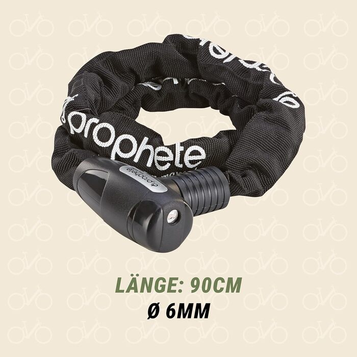 Замок ланцюговий Prophete, велосипедний, з високим ступенем захисту від злому, довжина 90 см, діаметр 6 мм, колір чорний