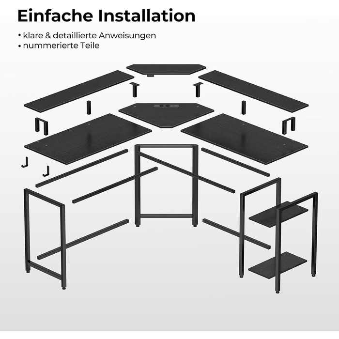 Г-подібний стіл Rolanstar, 134,5 x 117,5 x 86,9 см, метал / дерево, чорний