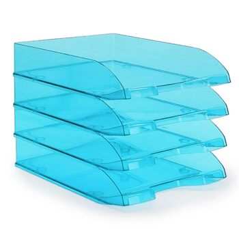 Лотки для листів Waytex, A4, пластикові, прозорі, 4 шт., сині прозорі