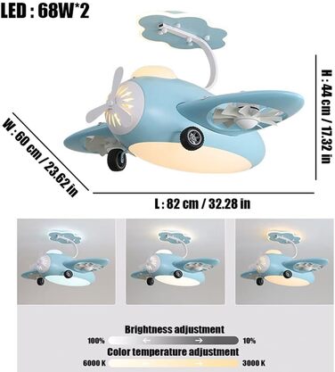 Світлодіодний стельовий світильник з регулюванням яскравості, стельовий вентилятор зі світлодіодним підсвічуванням, регульованою ш