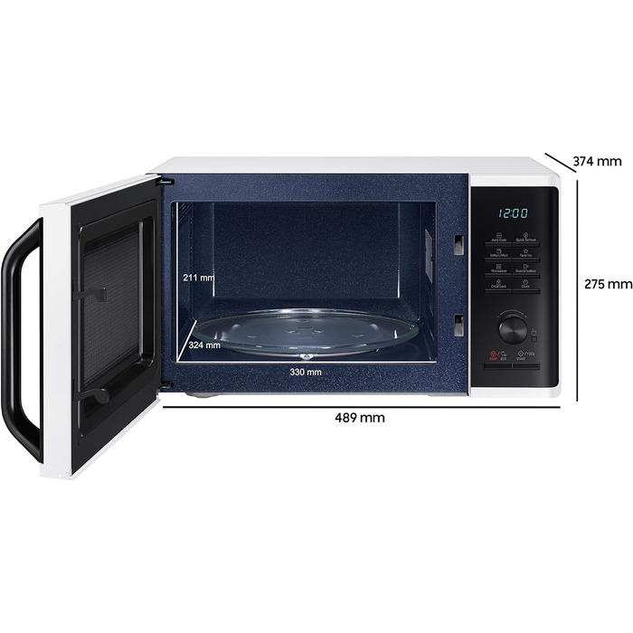 Мікрохвильова піч Samsung MS2AK3515AW/EG, 800 Вт, робоче місце 23 л, ширина 48,9 см, швидке розморожування, 29 автоматичних програм, біла одинарна