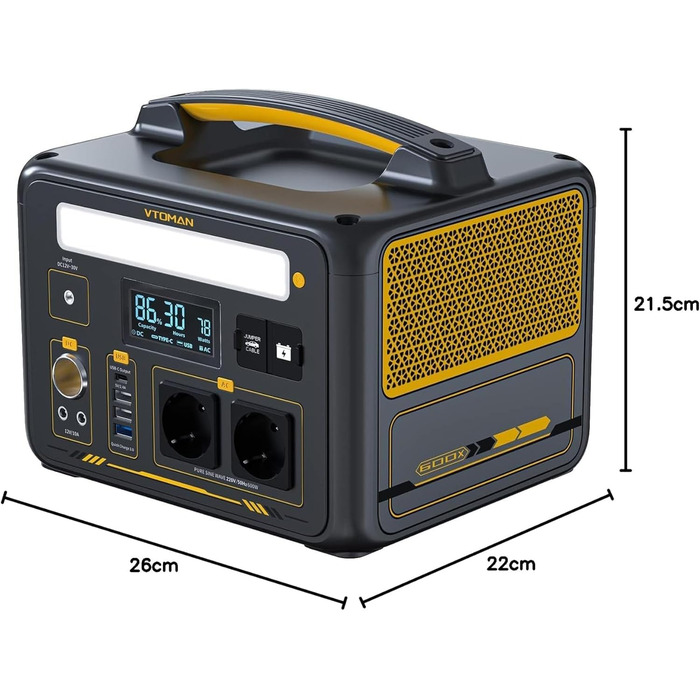 Портативна електростанція VTOMAN Jump 600X 600 Вт - сонячний генератор 299 Втгод на акумуляторах LiFePO4 з двома акумуляторами по 600 Вт (пікова потужність 1200 Вт), можливістю розширення для кемпінгу, автофургонів, екстреного використання DE-Jump600X-1