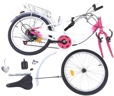 Преміальний 20-дюймовий велосипед для дівчаток, 6 швидкостей, рожевий, рама з вуглецевої сталі з передніми та задніми гальмами, регулювання висоти для зросту 145-165 см, максимальне навантаження 90 кг