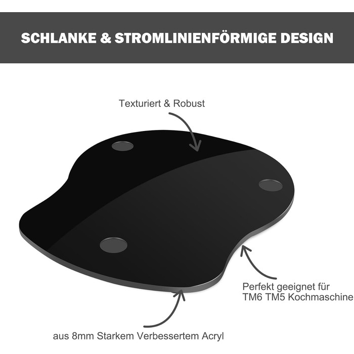 Для розсувної дошки Thermomix TM6 TM5 Acrylic - Швидкорухома ролінгова дошка для кухонного комбайна Thermomix Vorwerk TM 6 Аксесуари Pad Board (глянцевий чорний)