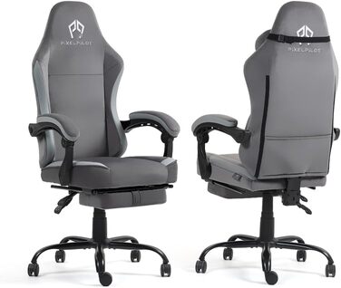 Ергономічне ігрове крісло PixelPilot Дихаюча тканина Крісло з підставкою для ніг, підголівником та поперековою опорою, ігрове ПК-крісло Широке сидіння Офісне крісло вантажопідйомністю 150 кг (Nebula, чисто сірий) Чисто сірий Nebula