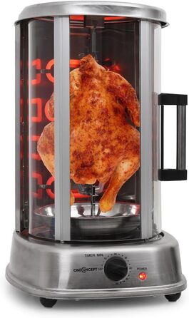 Гриль для шашлику oneConcept Kebap Master, Гіросгриль зі скляними розсувними дверима, закритий, шампур для шашлику, нержавіюча сталь, вертикальний гриль, розсувні двері, срібло