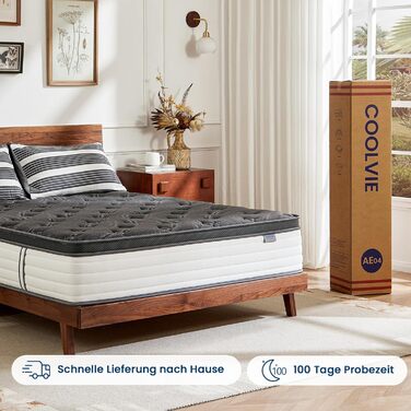 Матрац Coolvie 90x200 см, висота 25 см, ортопедичний та ергономічний пружинний матрац, 7-зонний комфортний пінопласт, рівень жорсткості 3, пружинний сердечник кишенькової форми з ізоляцією руху, сертифікований Oeko-Tex, 90x200x25 см