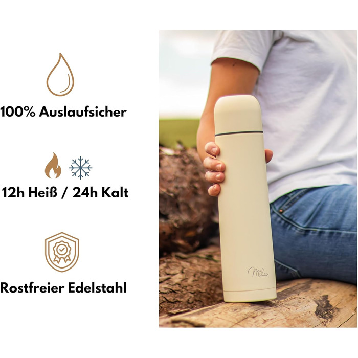 Термос Milu, ізольована пляшка, 1 л, 750 мл, 500 мл - ізольована пляшка для пиття з нержавіючої сталі, 100 герметична, з подвійною ізоляцією (чорна, 1000 мл) 1000 мл чорний