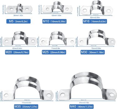 Хомути для труб XSHAO 80 шт. U, U-затискач з нержавіючої сталі, хомути для труб із двома отворами для кріплення кронштейна труб (8 розмір)
