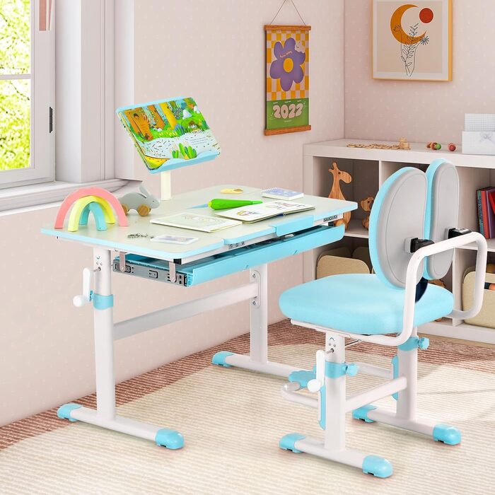 Дитяча парта DREAMADE з регулюванням висоти, шкільна парта з регулюванням нахилу, парта для дітей, парта для підлітків з підставко