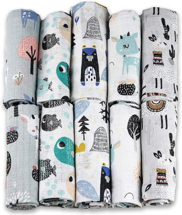 Муслінові серветки - муслінові пелюшки - упаковка 10 70x80 см - тканинні пелюшки, Зроблено в ЄС, перевірено на вміст шкідливих реч