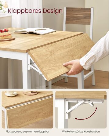 Обідній стіл VASAGLE, розкладний кухонний стіл для 2-4 осіб, для невеликих приміщень, натуральний дуб-хмарно-білий KDT077Y01 Натуральний дуб хмарно-білий Стільці не входять до комплекту